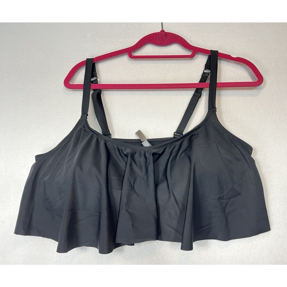 Torrid Size 2 Wireless V Flounce Deep Black Bikini Top‎ Beach Pool UPF Outdoors